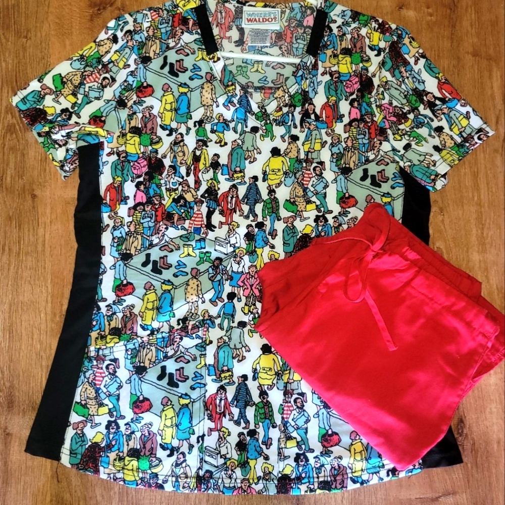 Where's Waldo M Top Red Cherokee MP Scrub Pants